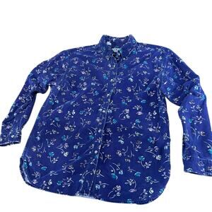 L.L.Bean Chamois Cloth Shirt Purple Floral Print Button Down / Women’s Large -